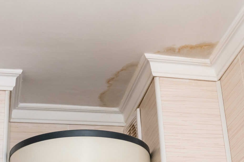 Water leak in the wall causing staining on home's ceiling