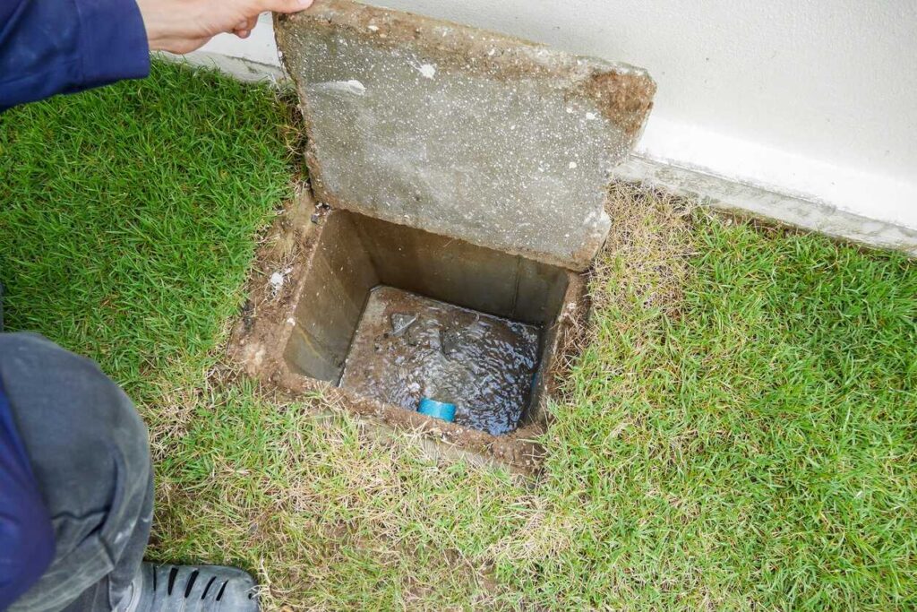 Plumber looking into sewer line